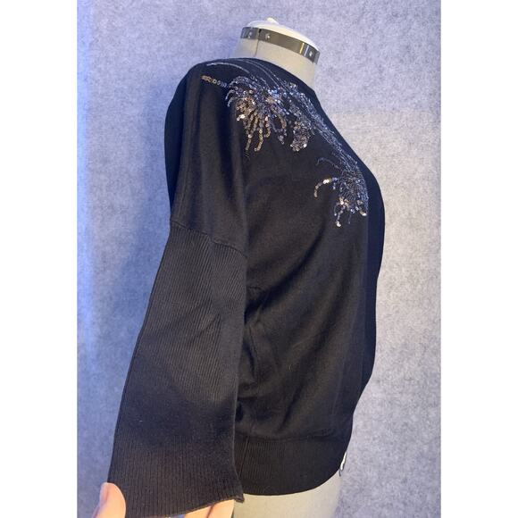Alfani Embellished Dolman Sleeve Sweater, Women’s Petite Large, Black W/ Sequins - Picture 4 of 14